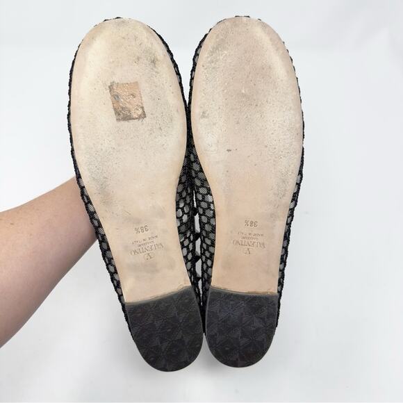 Valentino Rockstud Black Mesh Bow Ballet Flats Size 38.5 - Picture 12 of 13